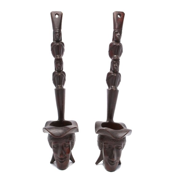 Vintage Indonesian Hand Carved Wood Tribal Figural Water Dipper Ladle Wall Decor - Picture 2 of 12